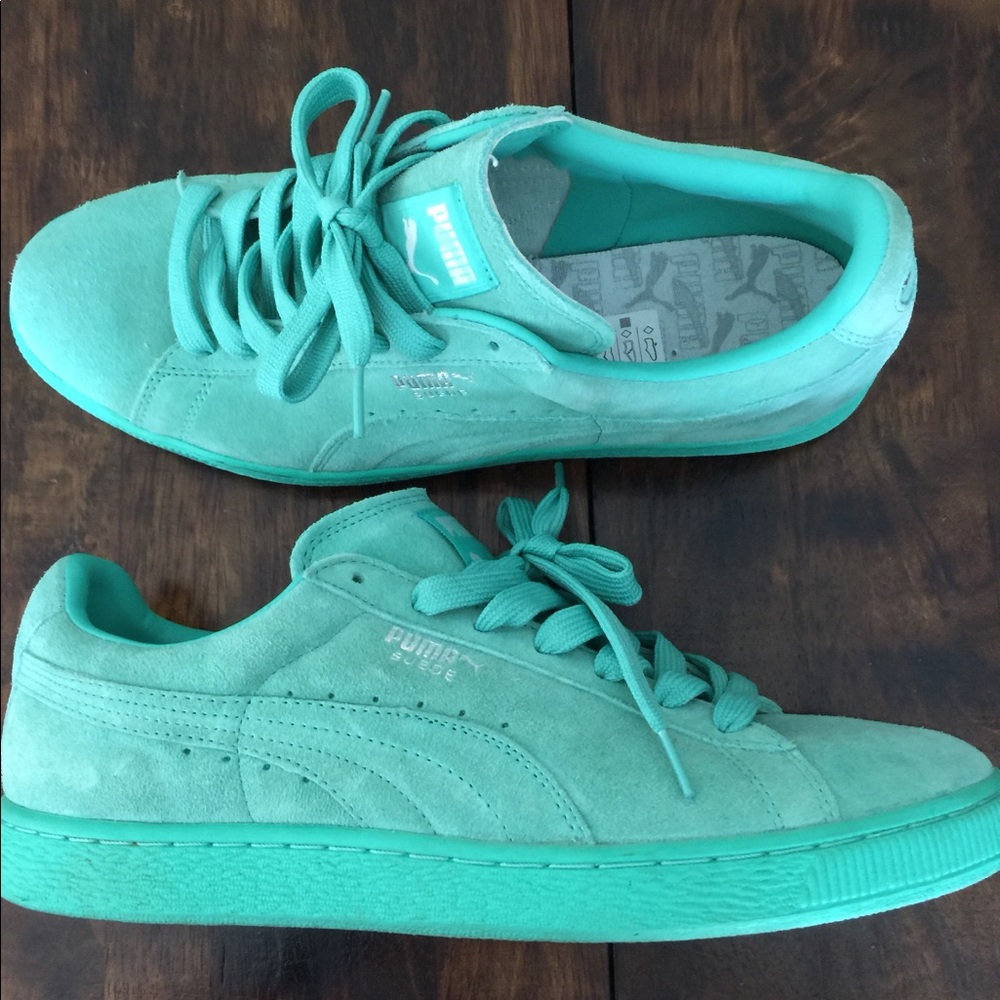 Mint green suede Puma shoes
